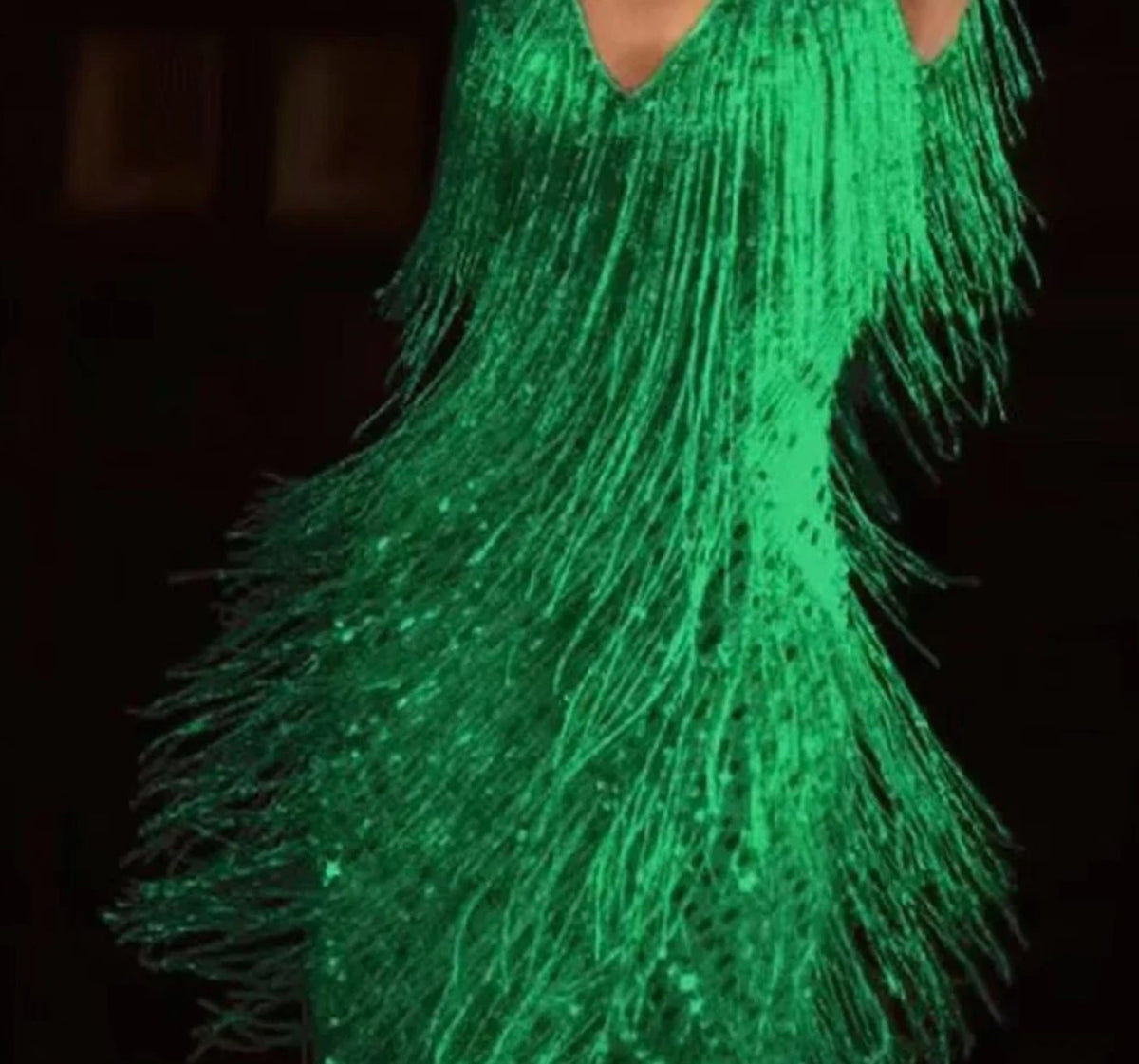 Women's Sequin Fringe Deep V-Neck Sleeveless Mini Dress Glamorous - Green