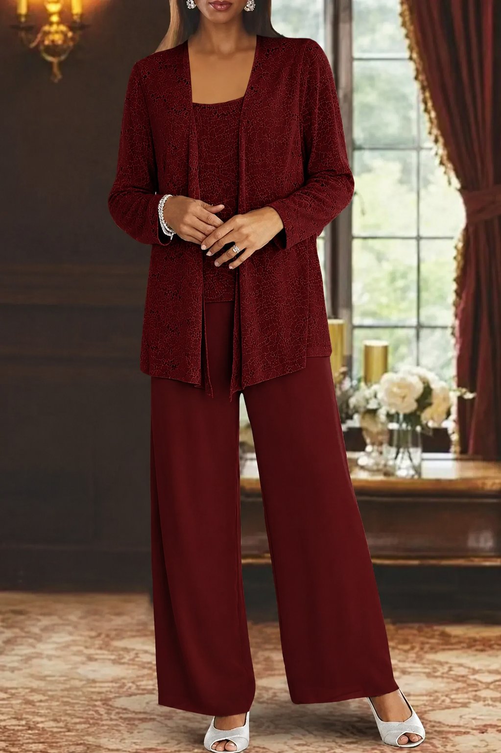 Women's Sequin Three-Piece Wide-Leg Pant Set