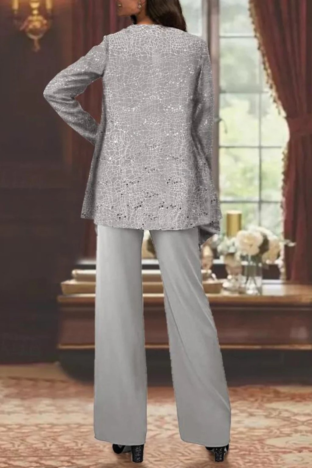 Women's Sequin Three-Piece Wide-Leg Pant Set