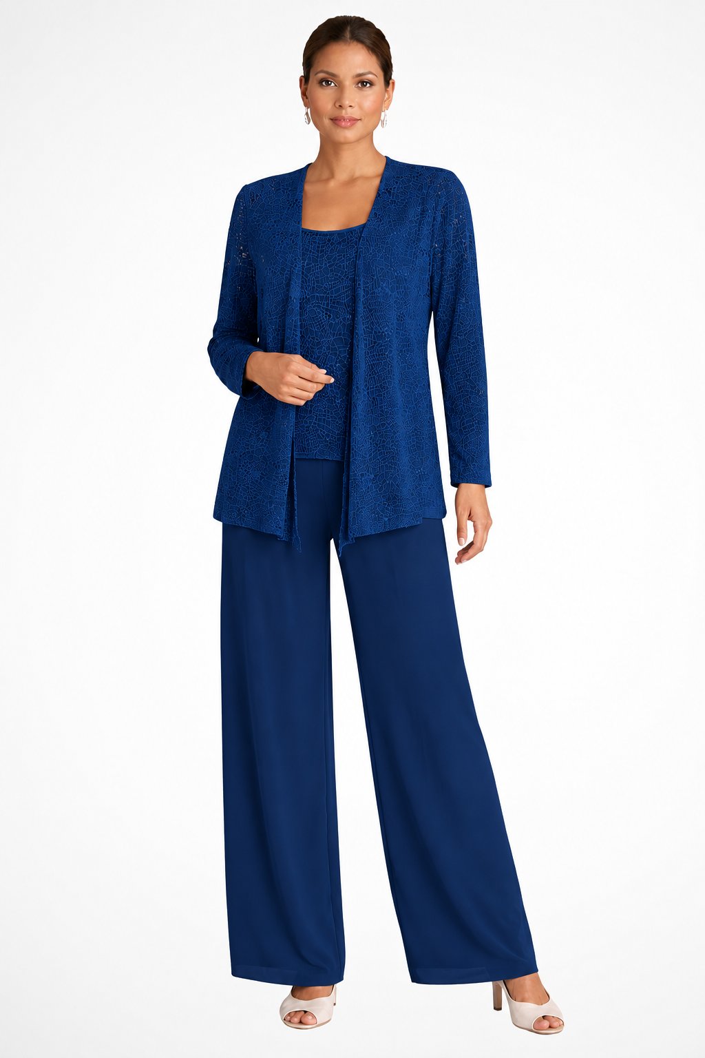 Women's Sequin Three-Piece Wide-Leg Pant Set - Navy Blue