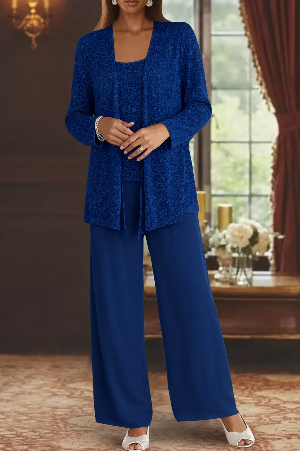 Women's Sequin Three-Piece Wide-Leg Pant Set