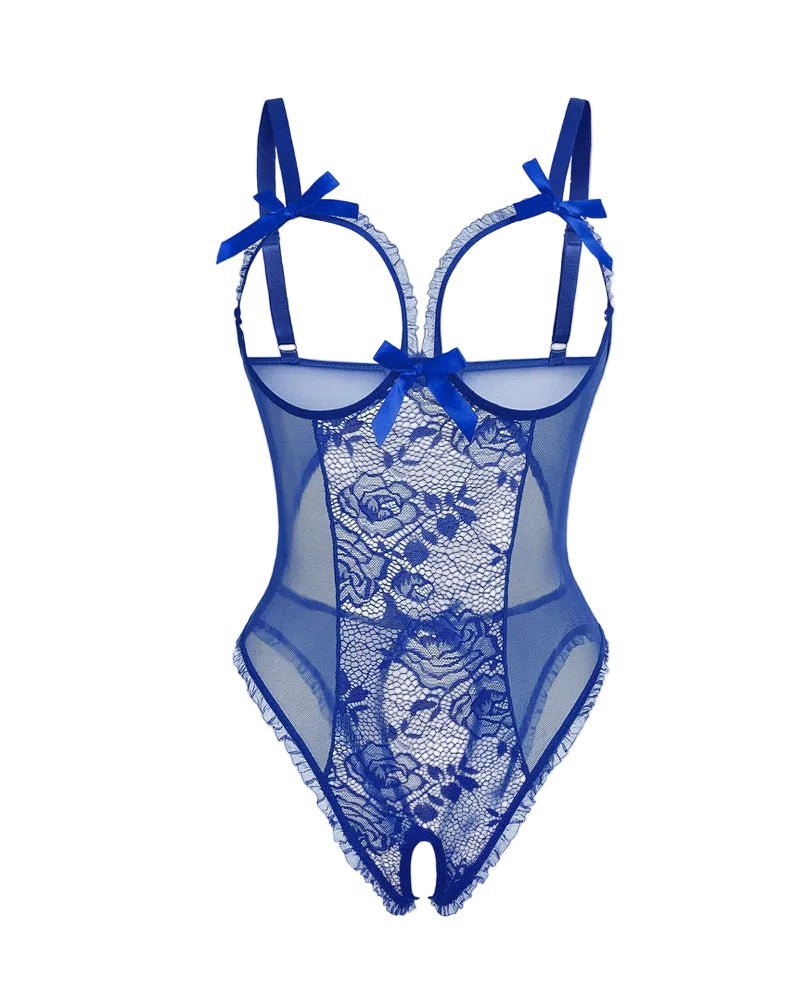Women's Sheer Mesh Open-Crotch Bodysuit - Blue