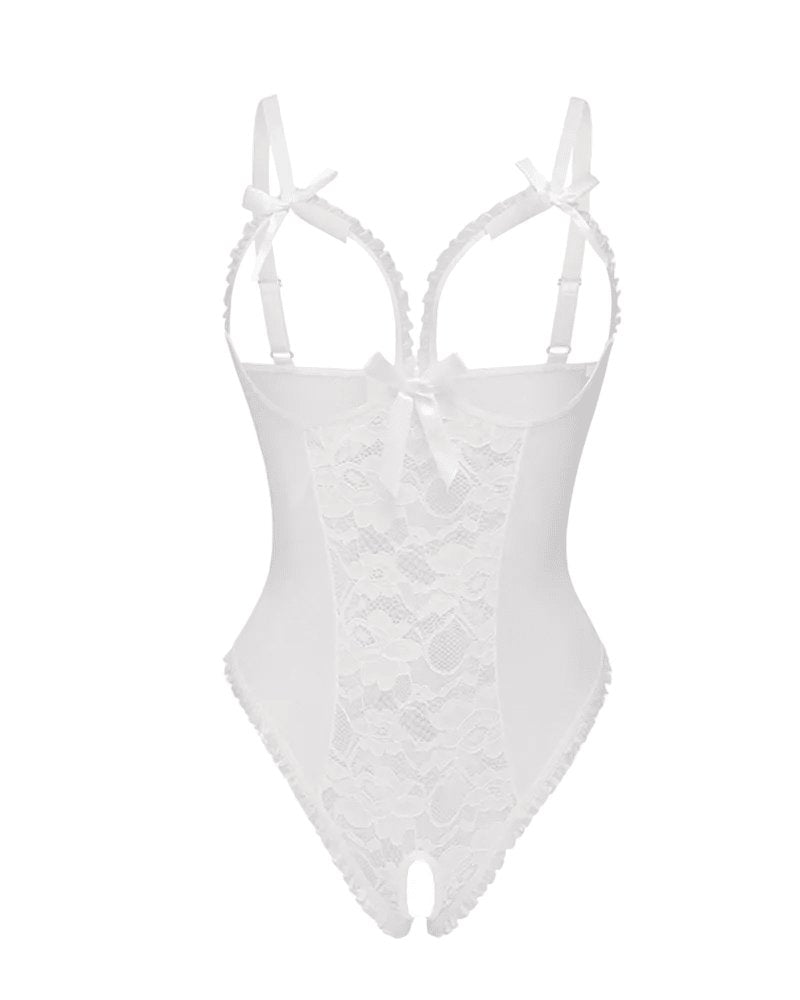 Women's Sheer Mesh Open-Crotch Bodysuit - White