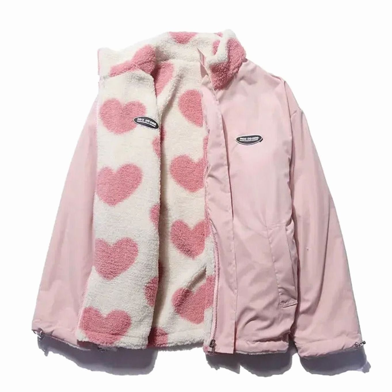 Women's Sherpa Fleece Full-Zip Heart Print Jacket - Pink