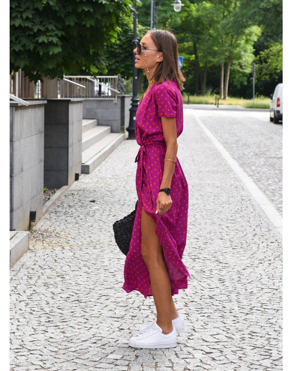 Women's Short-Sleeve V-Neck Wrap Floral Dress Midi