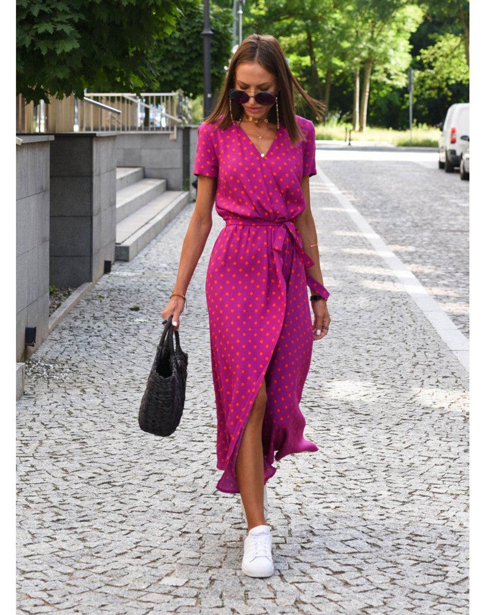 Women's Short-Sleeve V-Neck Wrap Floral Dress Midi
