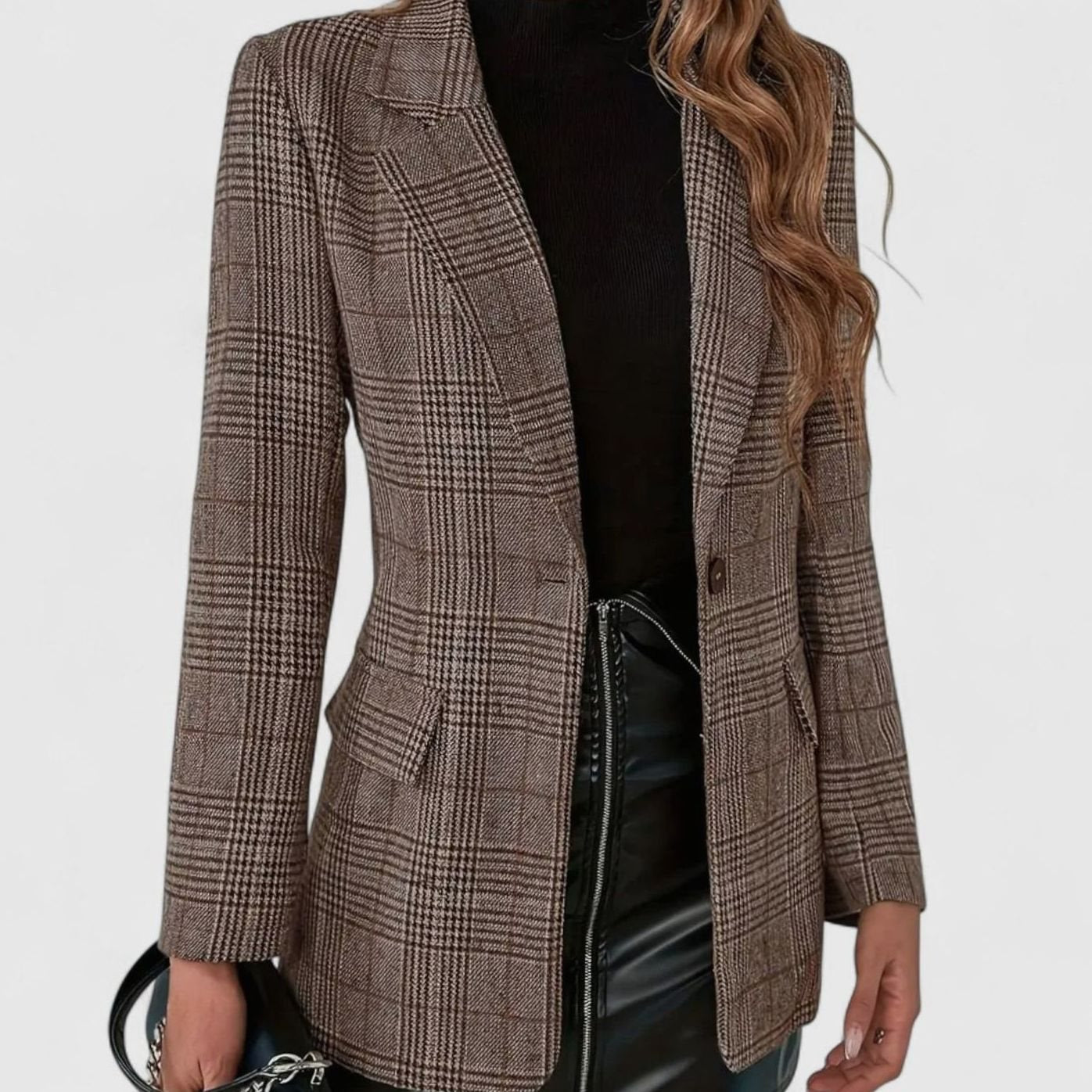 Women's Single-Breasted Heritage Plaid Tailored Blazer - Brown
