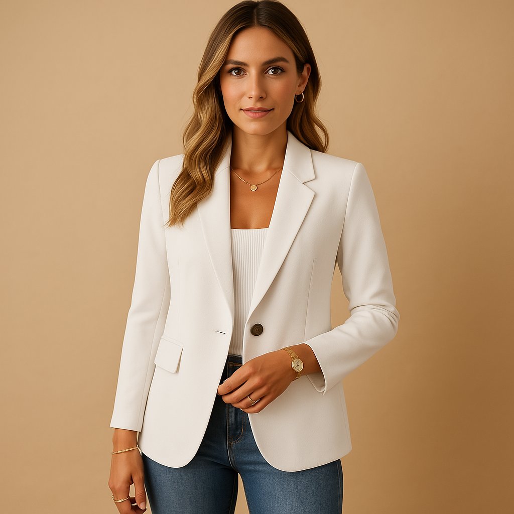 Women's Single-Button Fitted Stretch Blazer - White