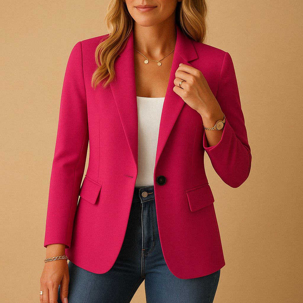 Women's Single-Button Fitted Stretch Blazer - Pink