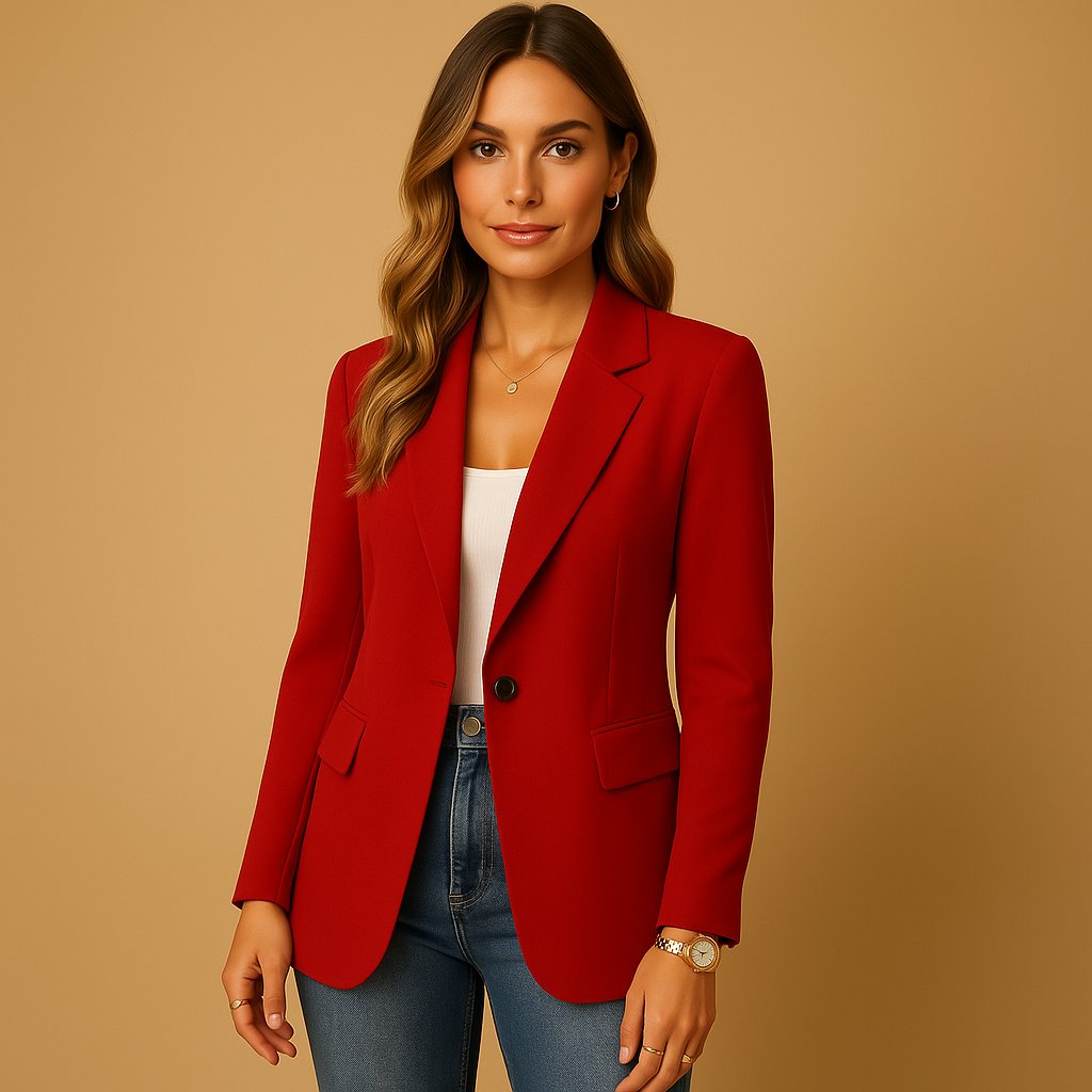 Women's Single-Button Fitted Stretch Blazer - Red