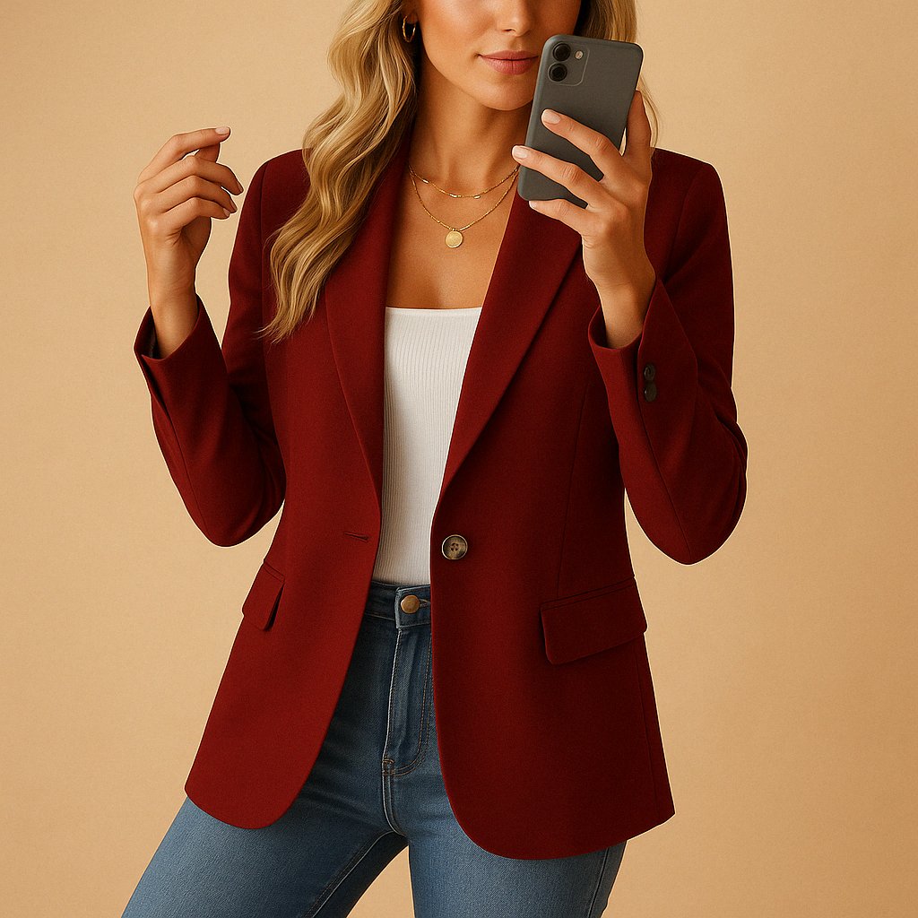 Women's Single-Button Fitted Stretch Blazer - Wine Red