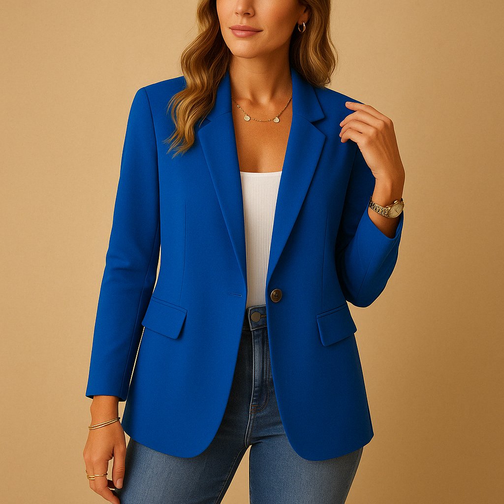 Women's Single-Button Fitted Stretch Blazer - Blue