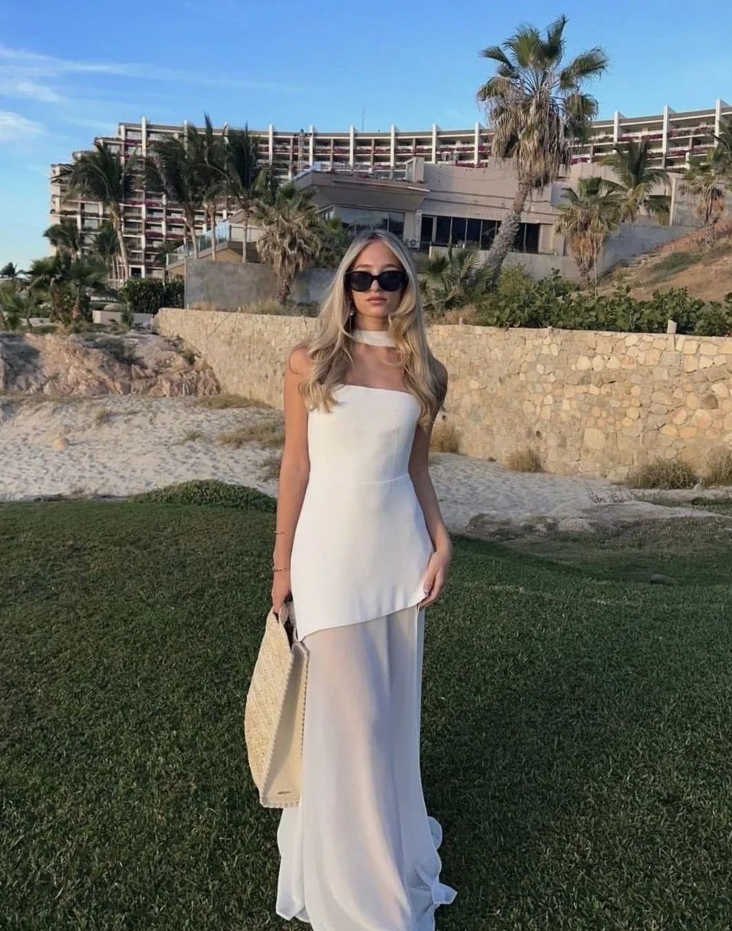 Women's Sleeveless Asymmetric Bustier Wedding Guest Maxi Dress - White