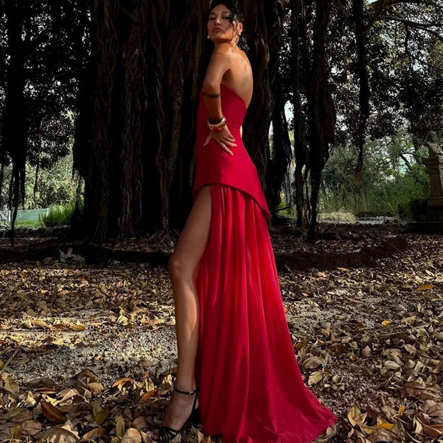 Women's Sleeveless Asymmetric Bustier Wedding Guest Maxi Dress