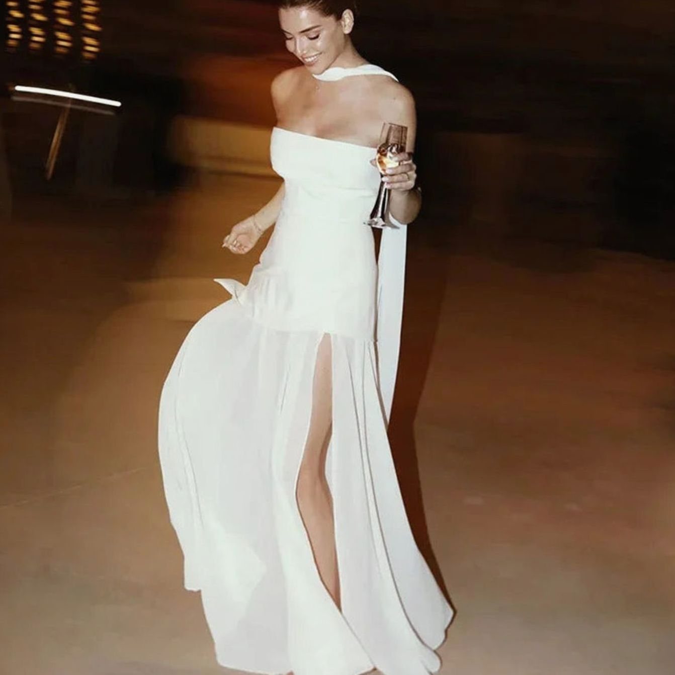 Women's Sleeveless Asymmetric Bustier Wedding Guest Maxi Dress