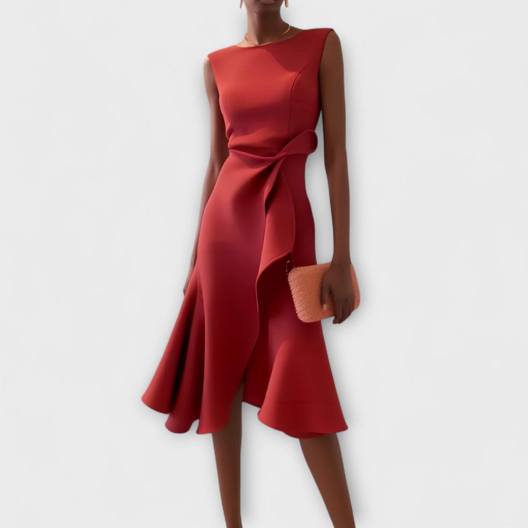 Women's Sleeveless Asymmetric Draped Midi Dress - Rood