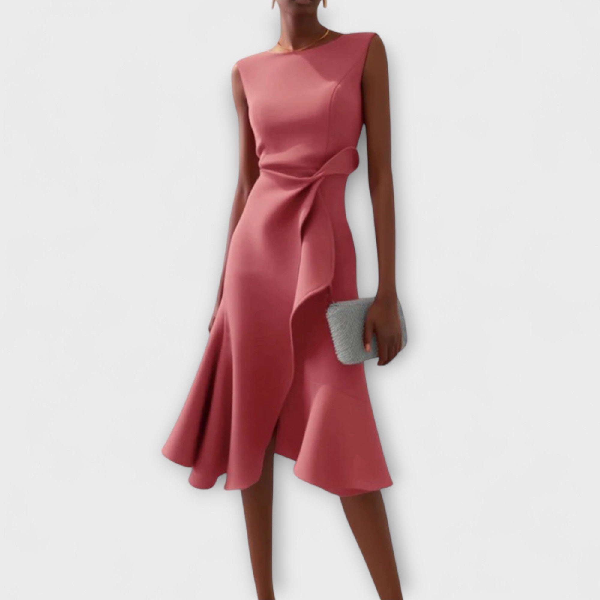 Women's Sleeveless Asymmetric Draped Midi Dress - Roze