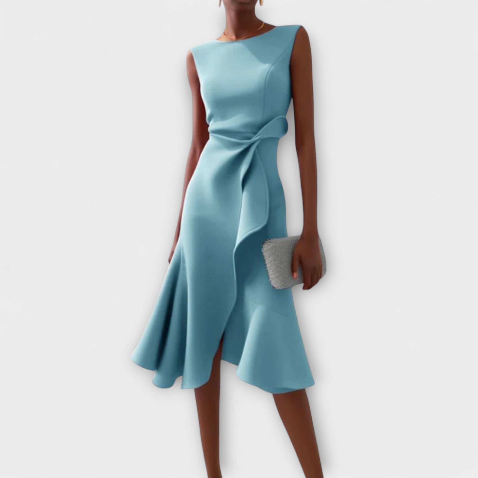 Women's Sleeveless Asymmetric Draped Midi Dress - Licht blauw