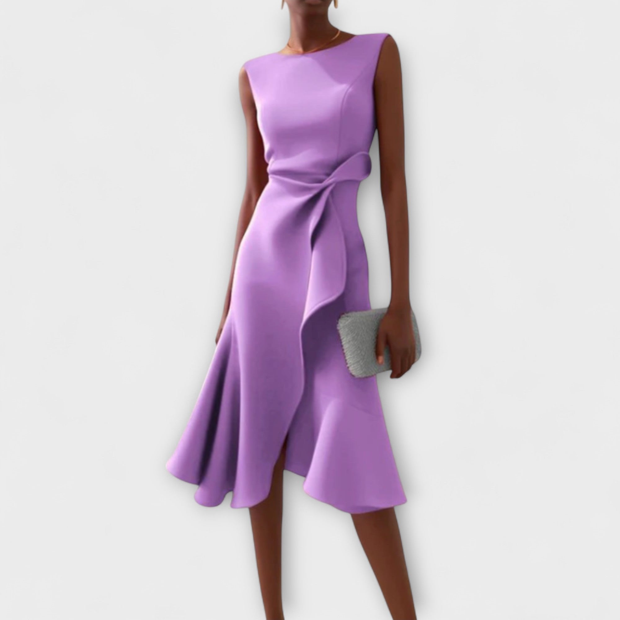Women's Sleeveless Asymmetric Draped Midi Dress - Paars