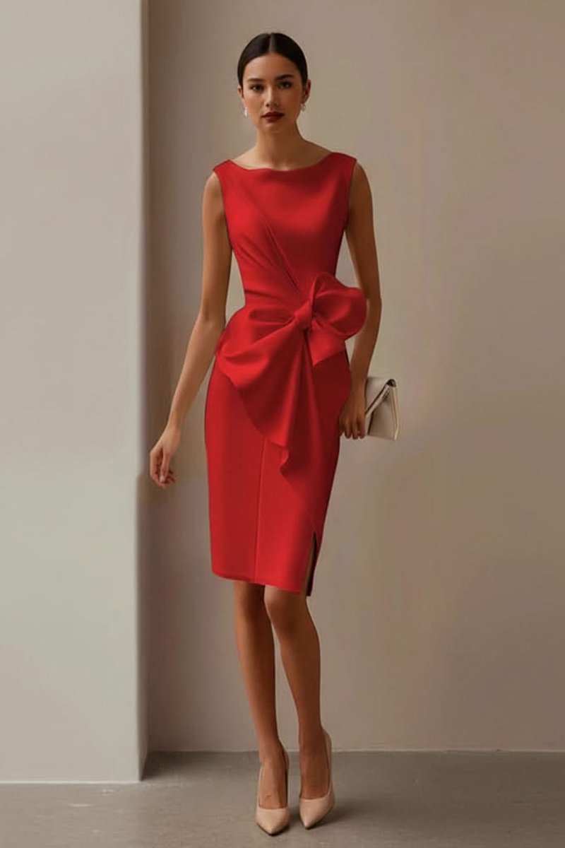 Women's Sleeveless Bow-Detail Midi Cocktail Dress