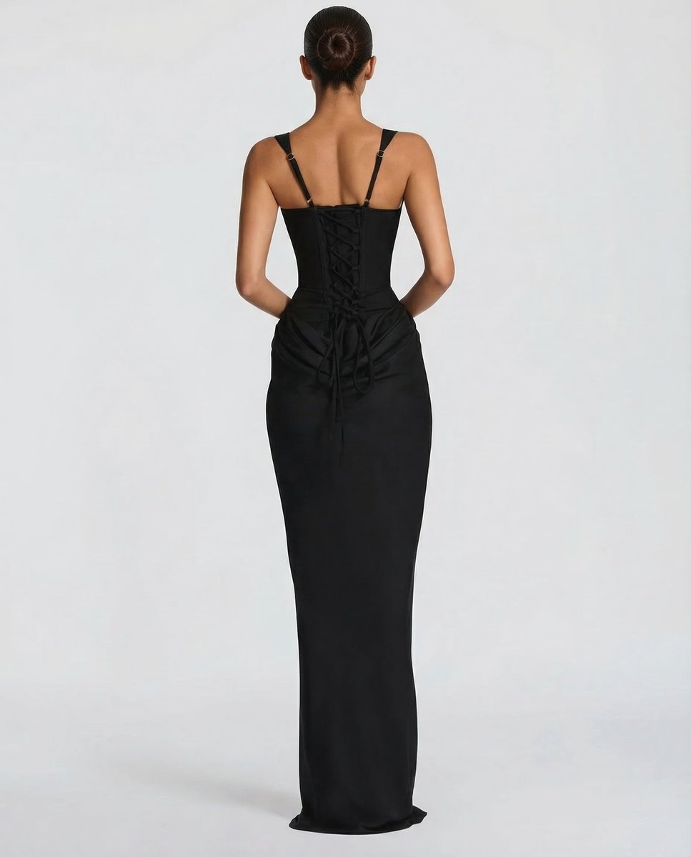 Women's Sleeveless Corset-Bodice Draped Maxi Summer Dress Jumpsuit