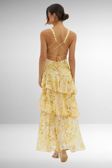 Women's Sleeveless Deep V-Neck Ruffled Tiered Maxi Dresses