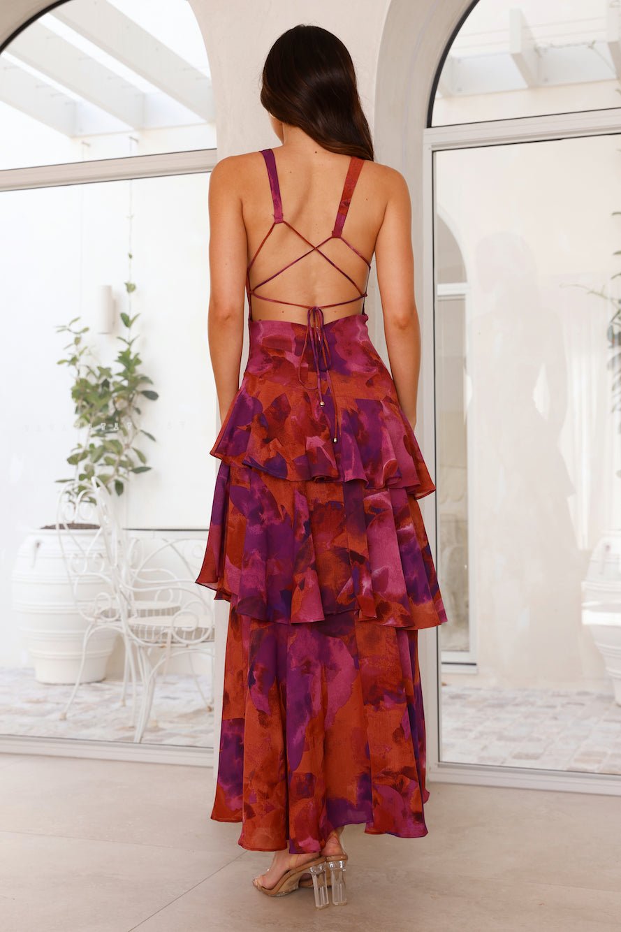 Women's Sleeveless Deep V-Neck Ruffled Tiered Maxi Dresses