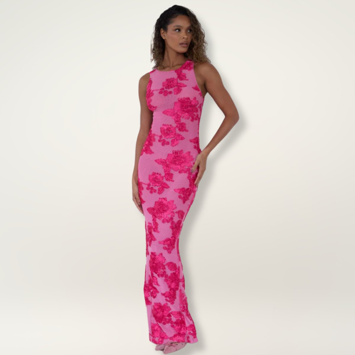 Women's Sleeveless Floral Maxi Dress Bodycon Racerback Gown