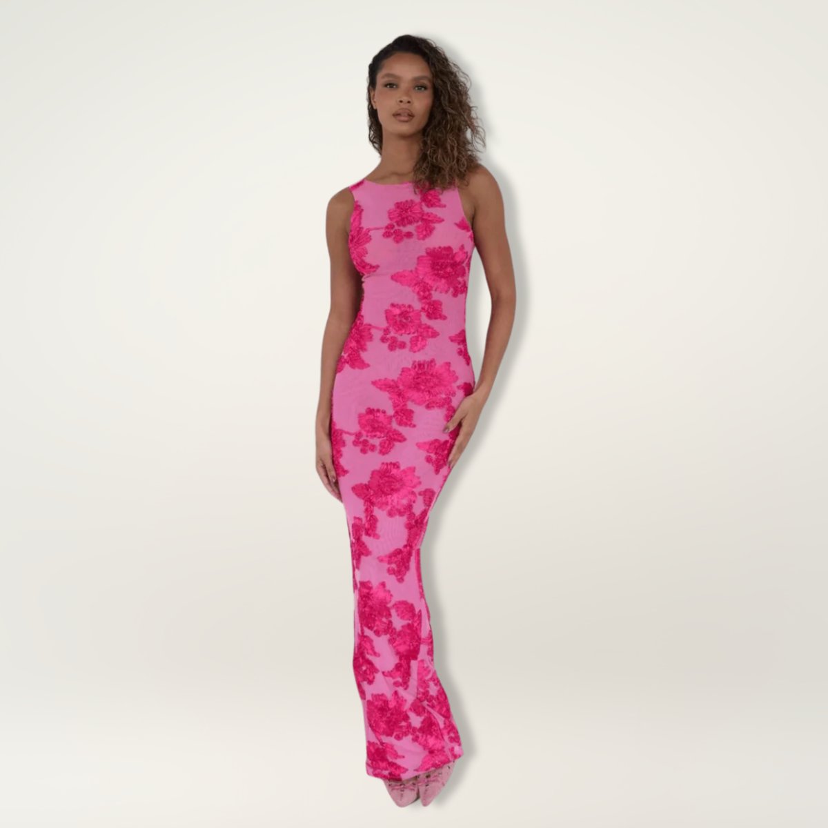 Women's Sleeveless Floral Maxi Dress Bodycon Racerback Gown