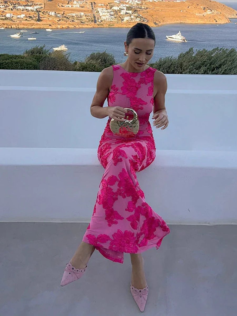 Women's Sleeveless Floral Maxi Dress Bodycon Racerback Gown
