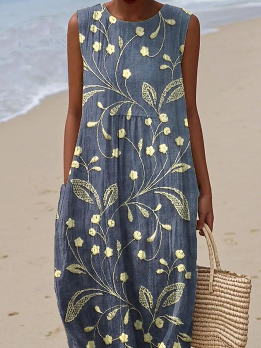 Women's Sleeveless Floral Summer Dress Relaxed Midi Swing