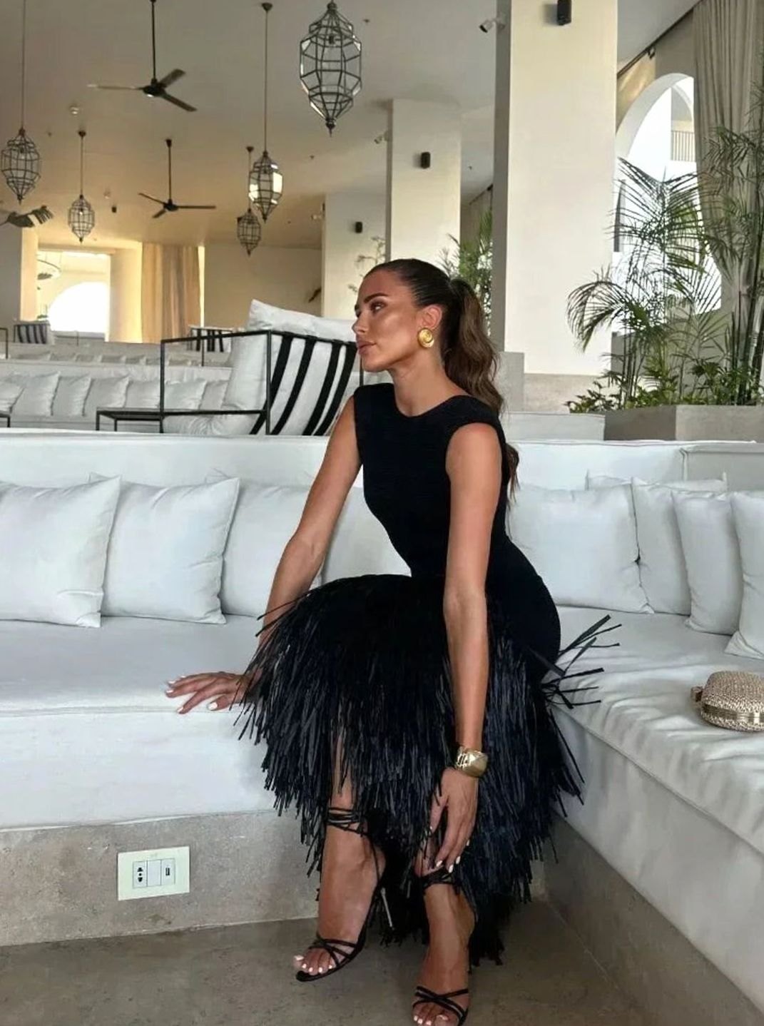 Women's Sleeveless Fringe-Hem Fitted Midi Dress