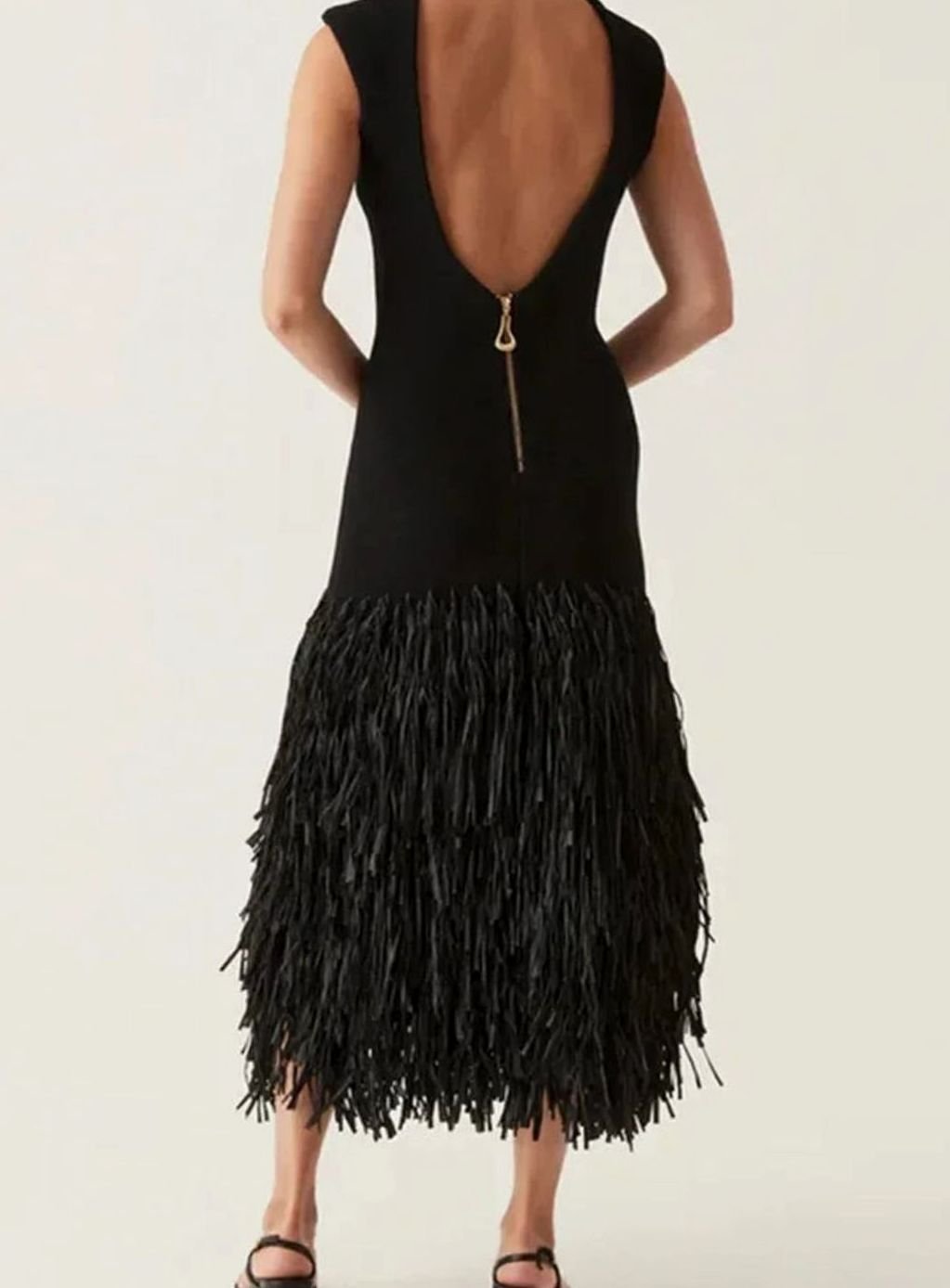 Women's Sleeveless Fringe-Hem Fitted Midi Dress