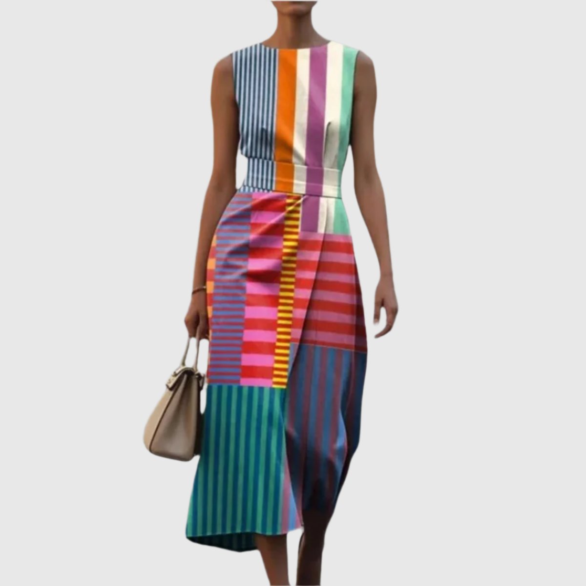 Women's Sleeveless Geometric Patchwork Draped Midi Dress