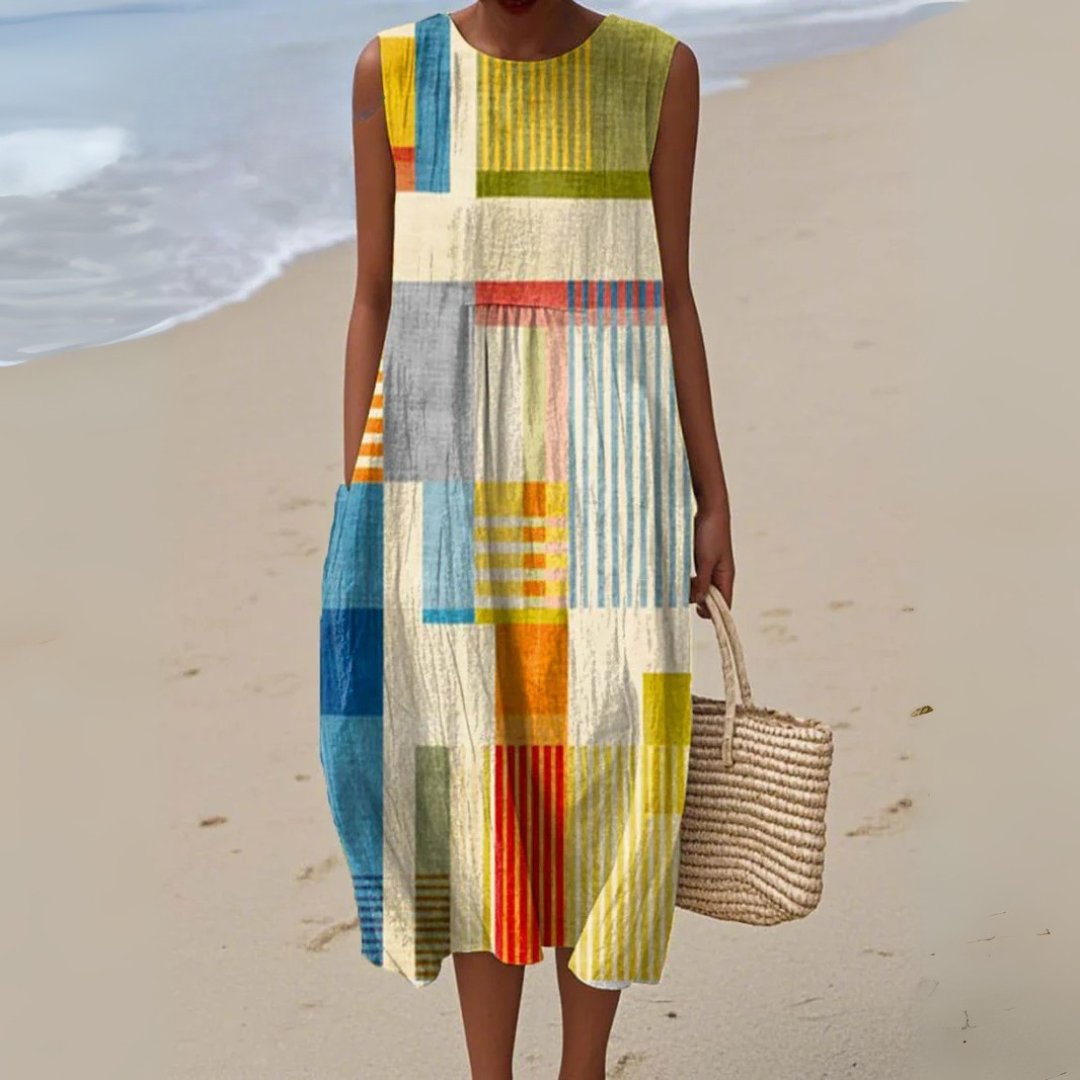 Women's Sleeveless Geometric Print Relaxed-Fit Summer Dress - Multicolor
