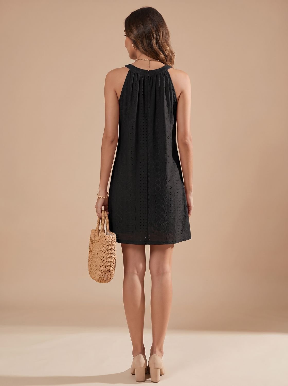 Women's Sleeveless Halterneck A-Line Eyelet Mini Dress
