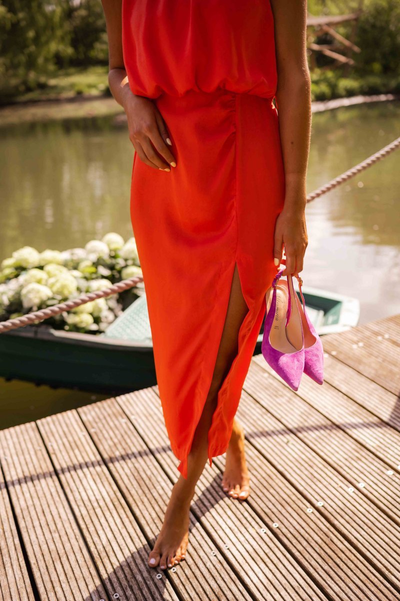 Women's Sleeveless High-Neck Wrap-Detail Summer Midi Dress