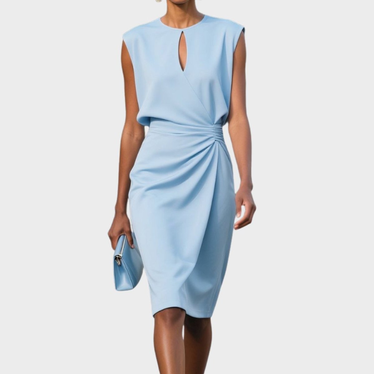 Women's Sleeveless Keyhole-Neck Ruched Waist Midi Dress