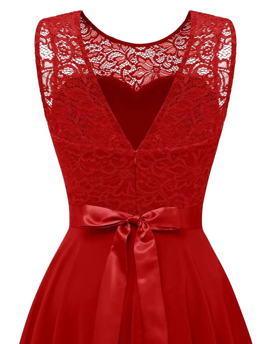Women's Sleeveless Lace Bodice High-Low Wedding Guest Dress