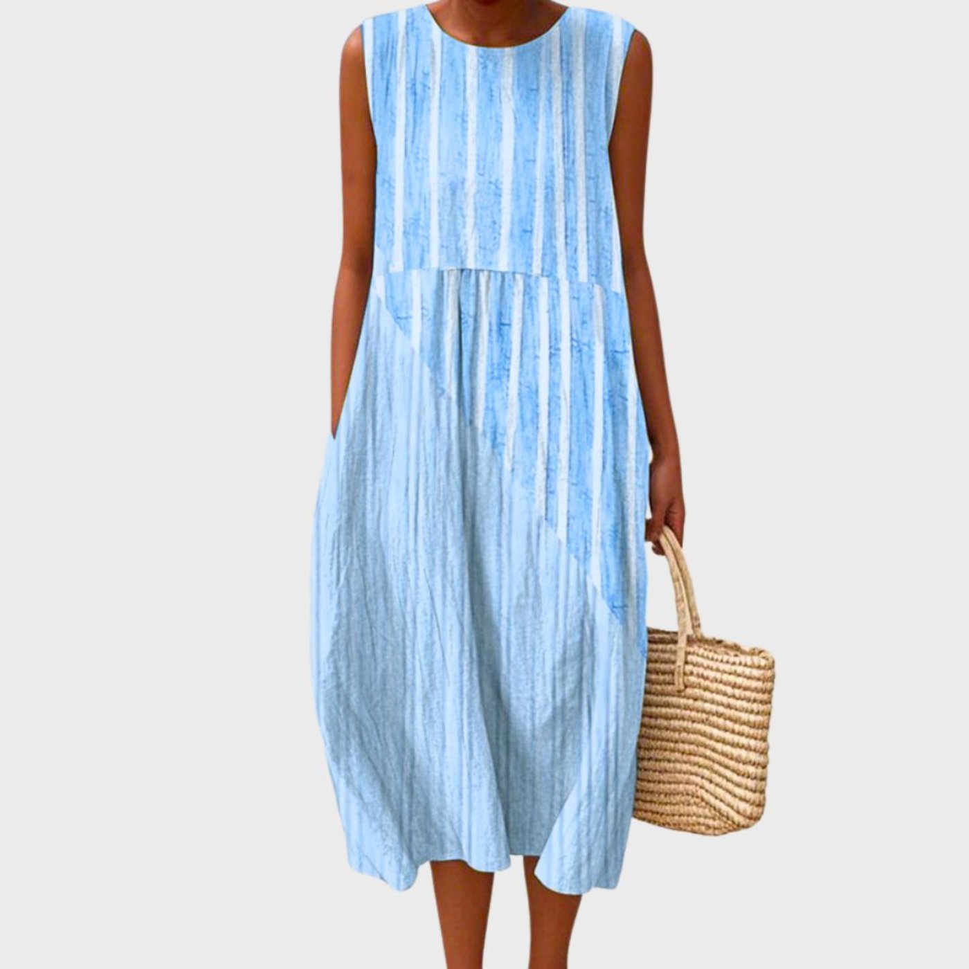 Women's Sleeveless Linen Tiered Midi Dress - Light Blue 2