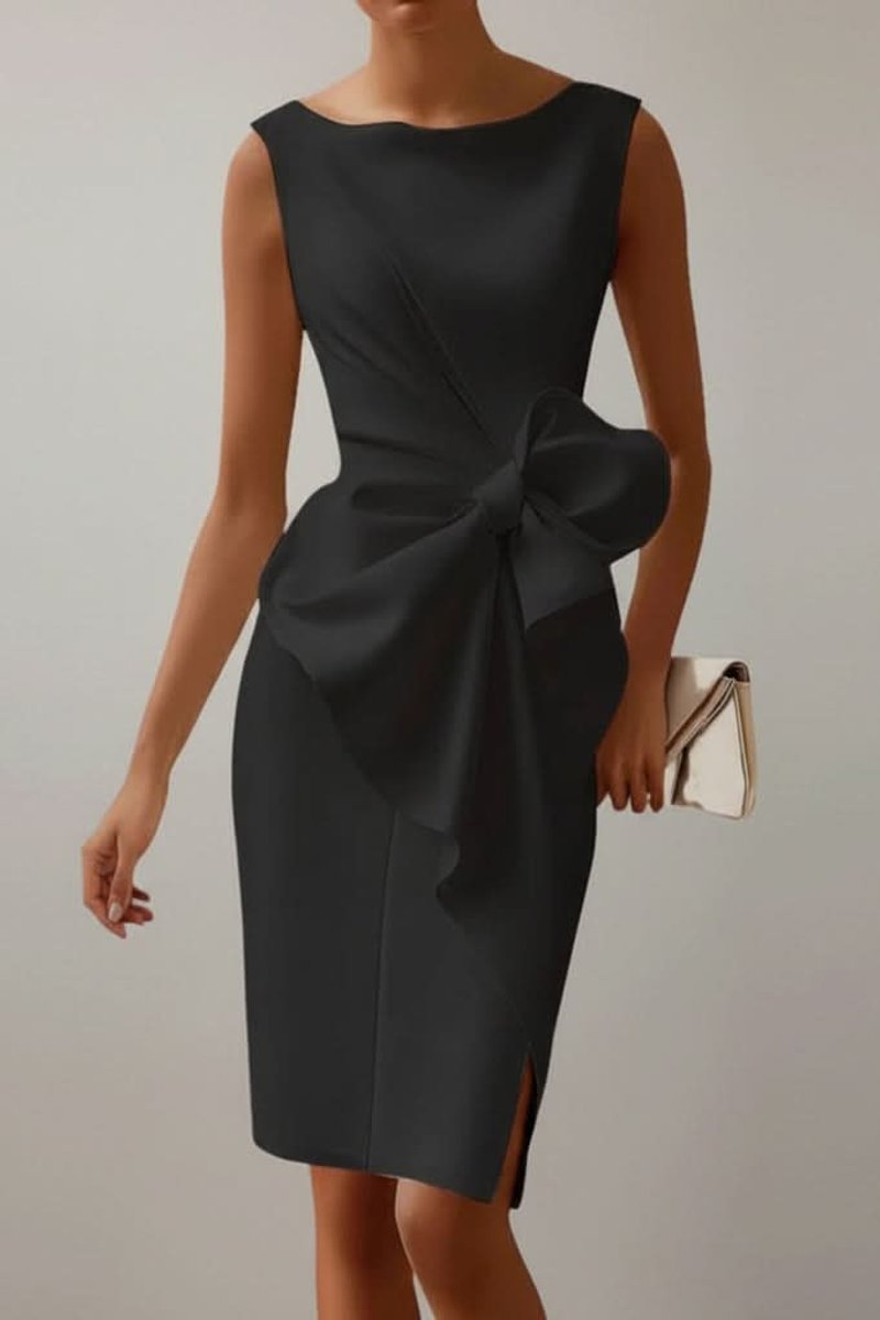 Women's Sleeveless Midi Evening Gown Bow-Detail Bodycon Dress