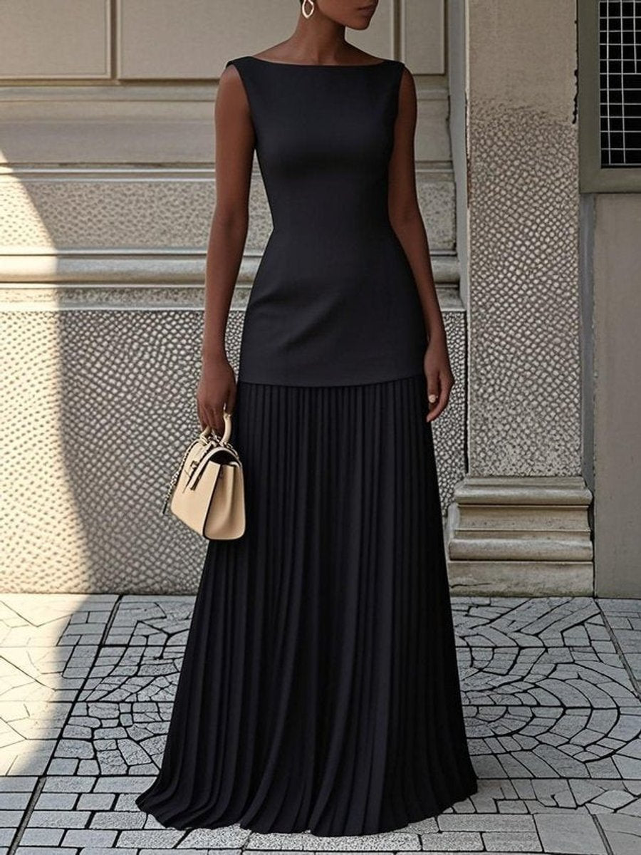 Women's Sleeveless Pleated Maxi Formal & Evening Dress - Black