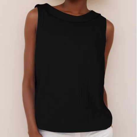 Women's Sleeveless Roll Neck Linen Blouse - black