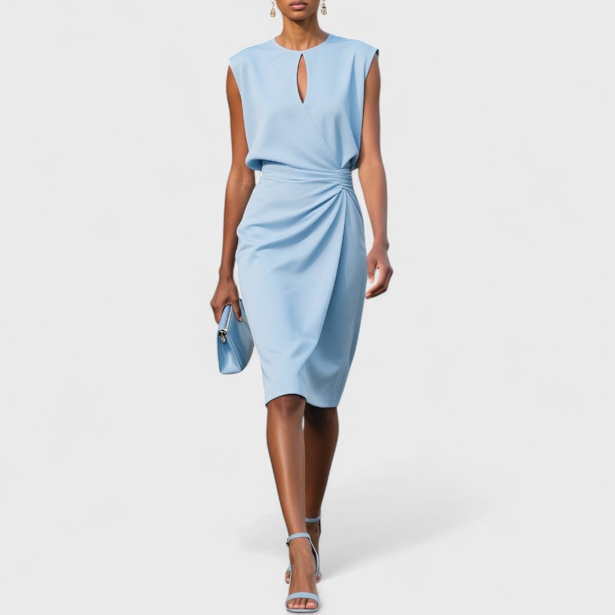 Women's Sleeveless Ruched Waist Keyhole Formal & Evening Dress - Sky Blue
