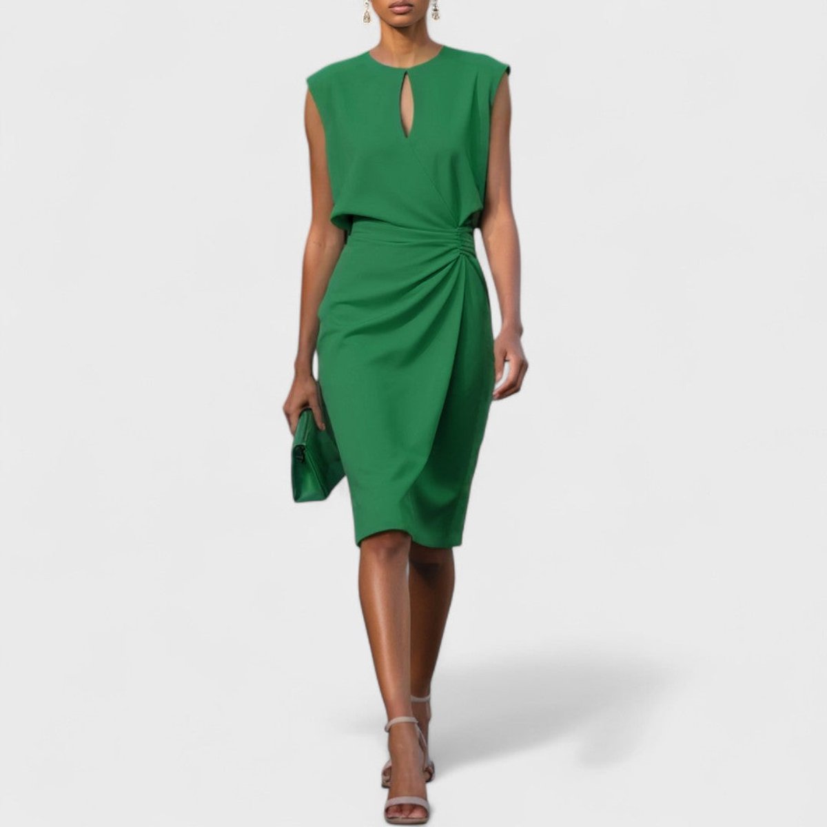 Women's Sleeveless Ruched Waist Keyhole Formal & Evening Dress - Green