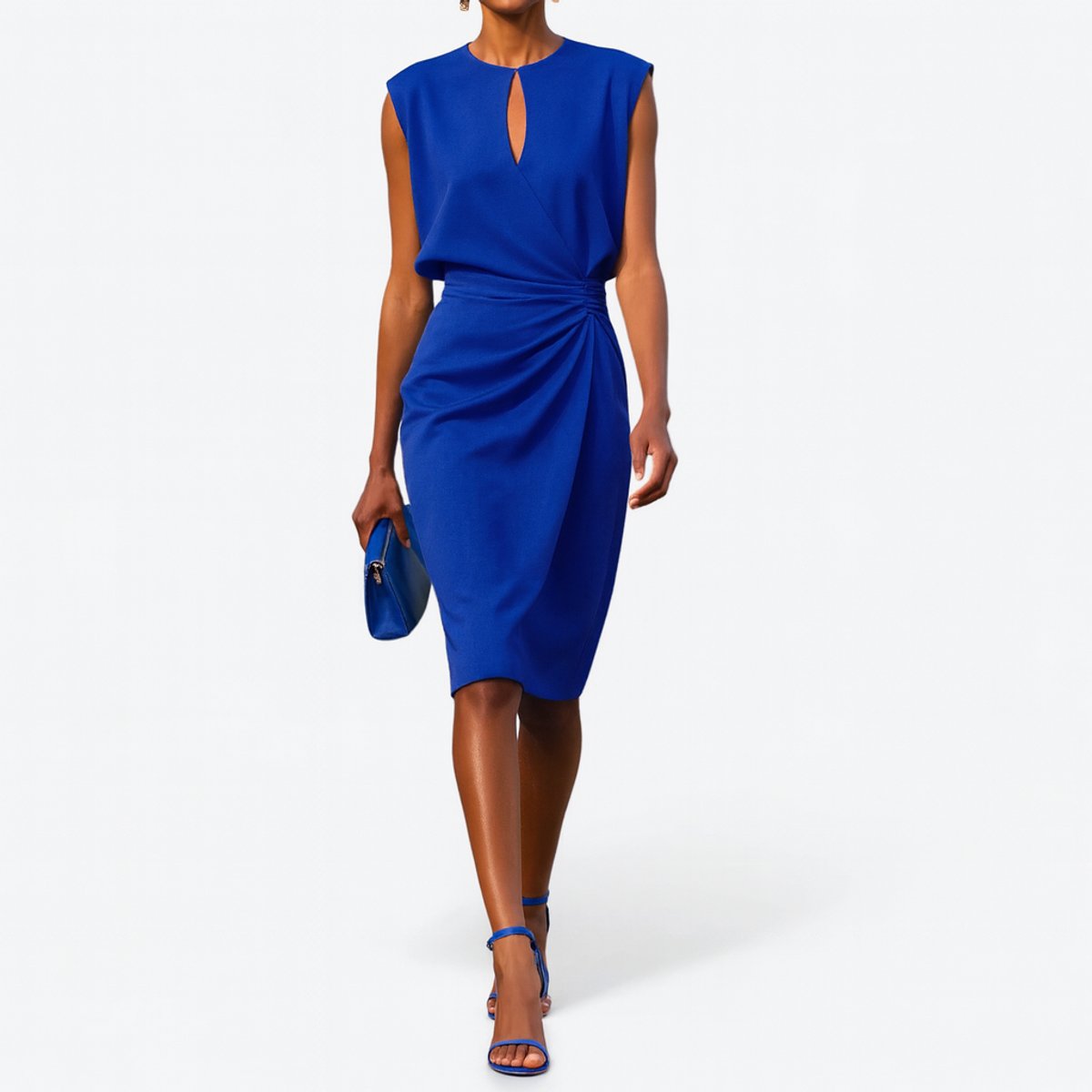 Women's Sleeveless Ruched Waist Keyhole Formal & Evening Dress - Royal Blue