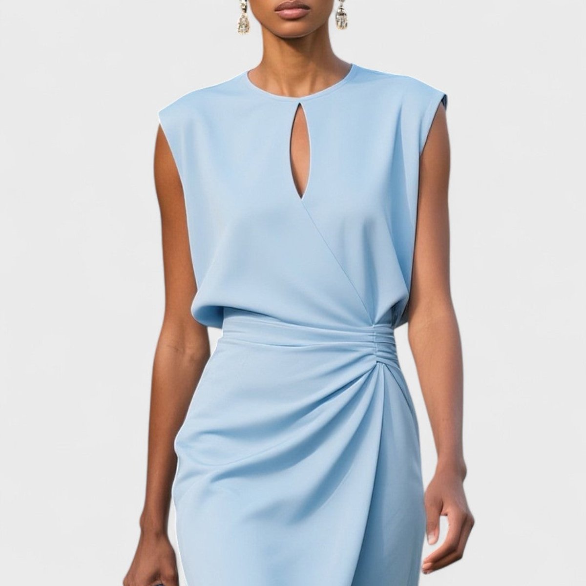 Women's Sleeveless Ruched Waist Keyhole Formal & Evening Dress