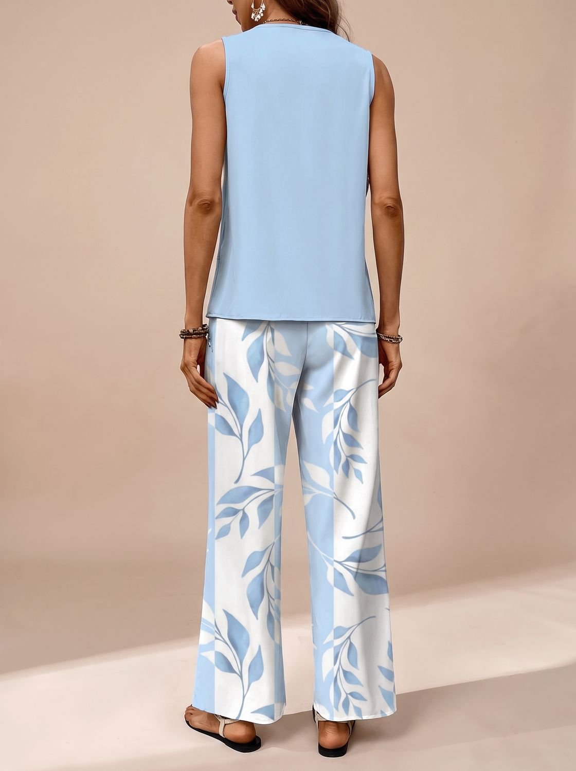 Women's Sleeveless Square-Neck Loose-Fit Floral 2-Piece Set