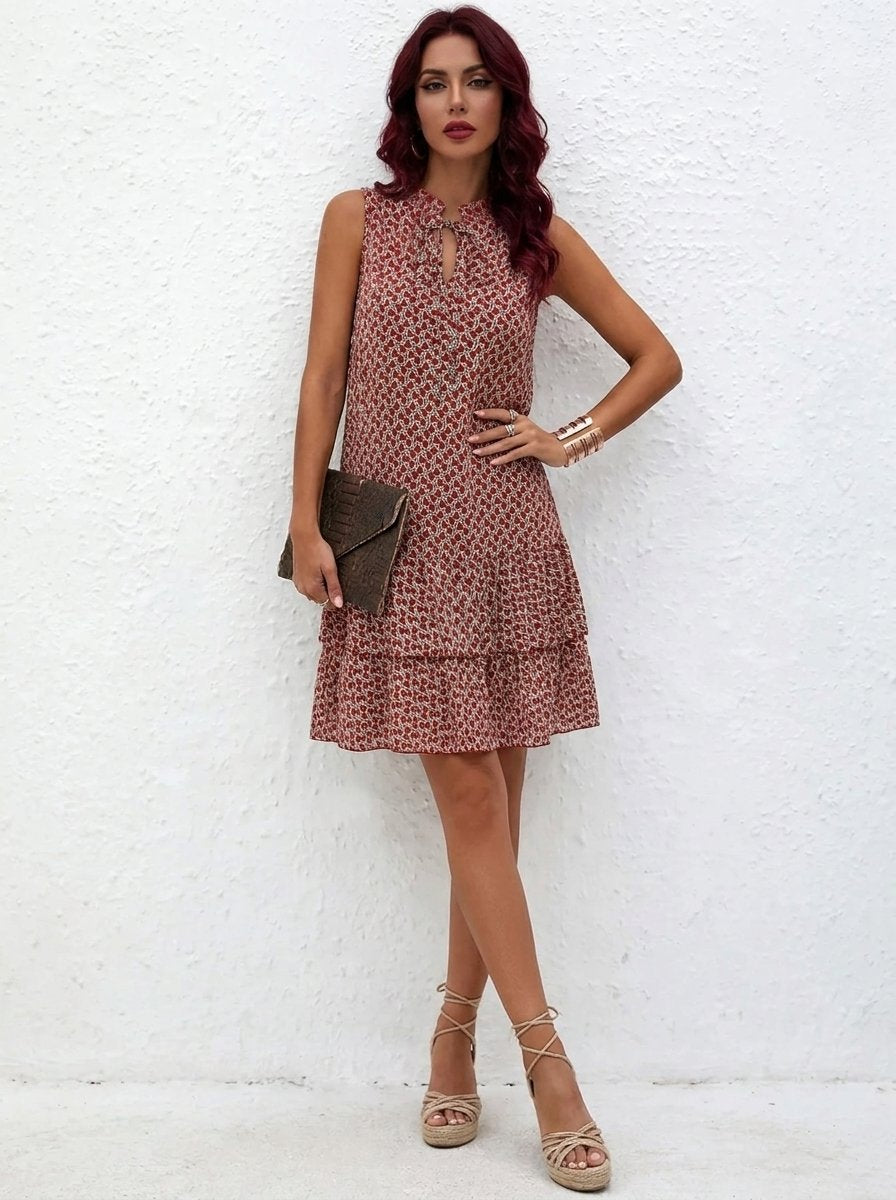 Women's Sleeveless Tiered Floral Print Midi Dress