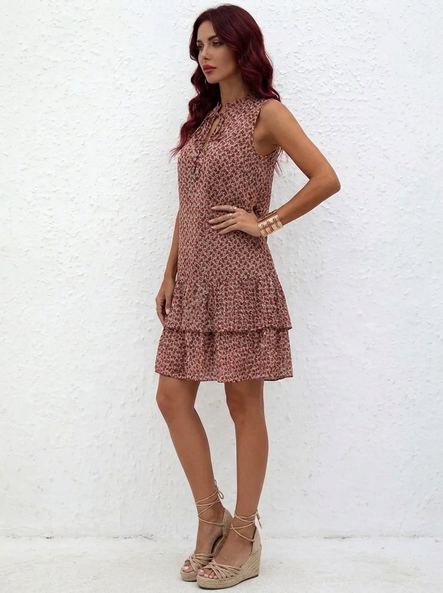 Women's Sleeveless Tiered Floral Print Midi Dress